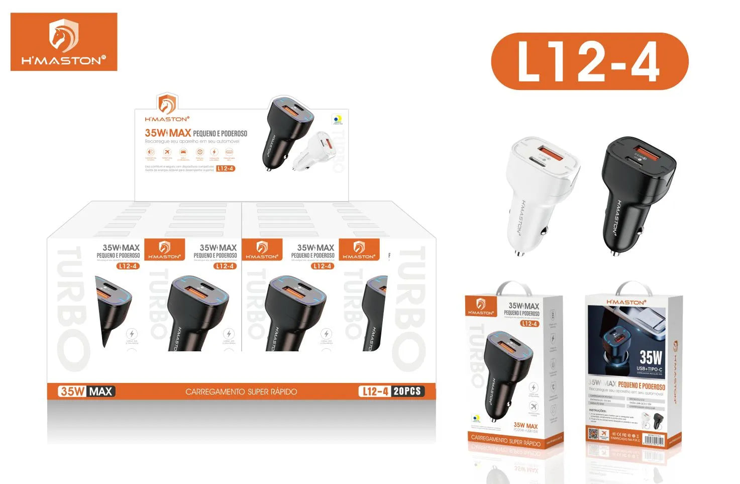 H'Maston L12-4 Carregador Veicular Turbo 35W Ultra-Rápido