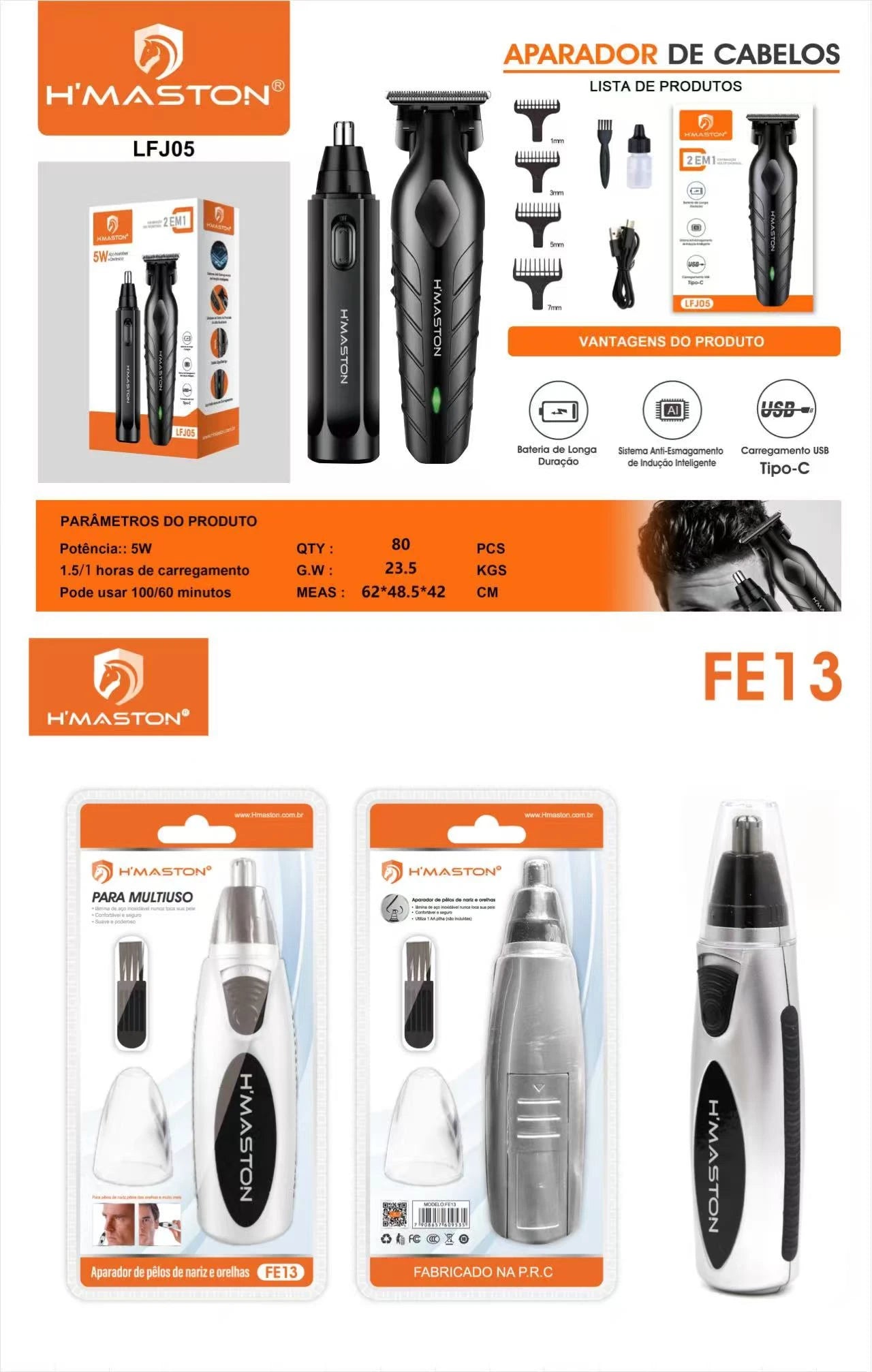 H'Maston LFJ05 Aparador de Cabelos Corte Preciso e Silencioso