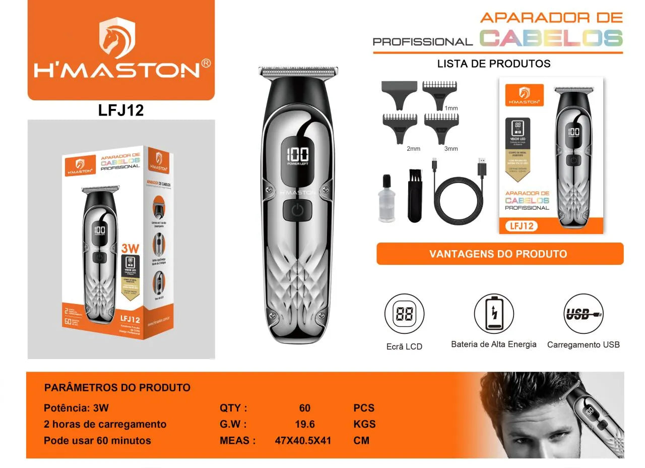 H'Maston LFJ12 Aparador 3 em 1: Cortador e Barbeador Elétrico