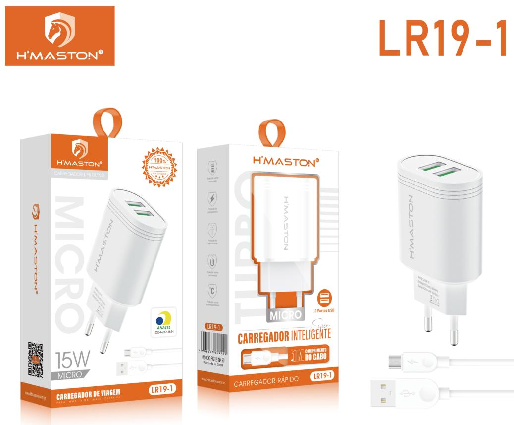 H'Maston LR19 Carregador Potente e Portátil com 2 USBs