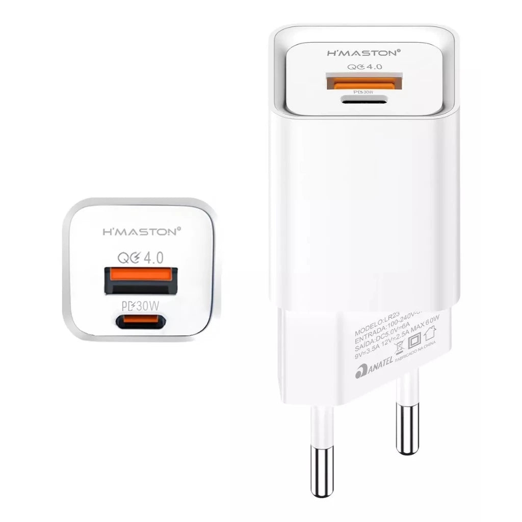 H'Maston LR23-4 Carregador Turbo Tipo-C e USB-A 30W - Eleadermall