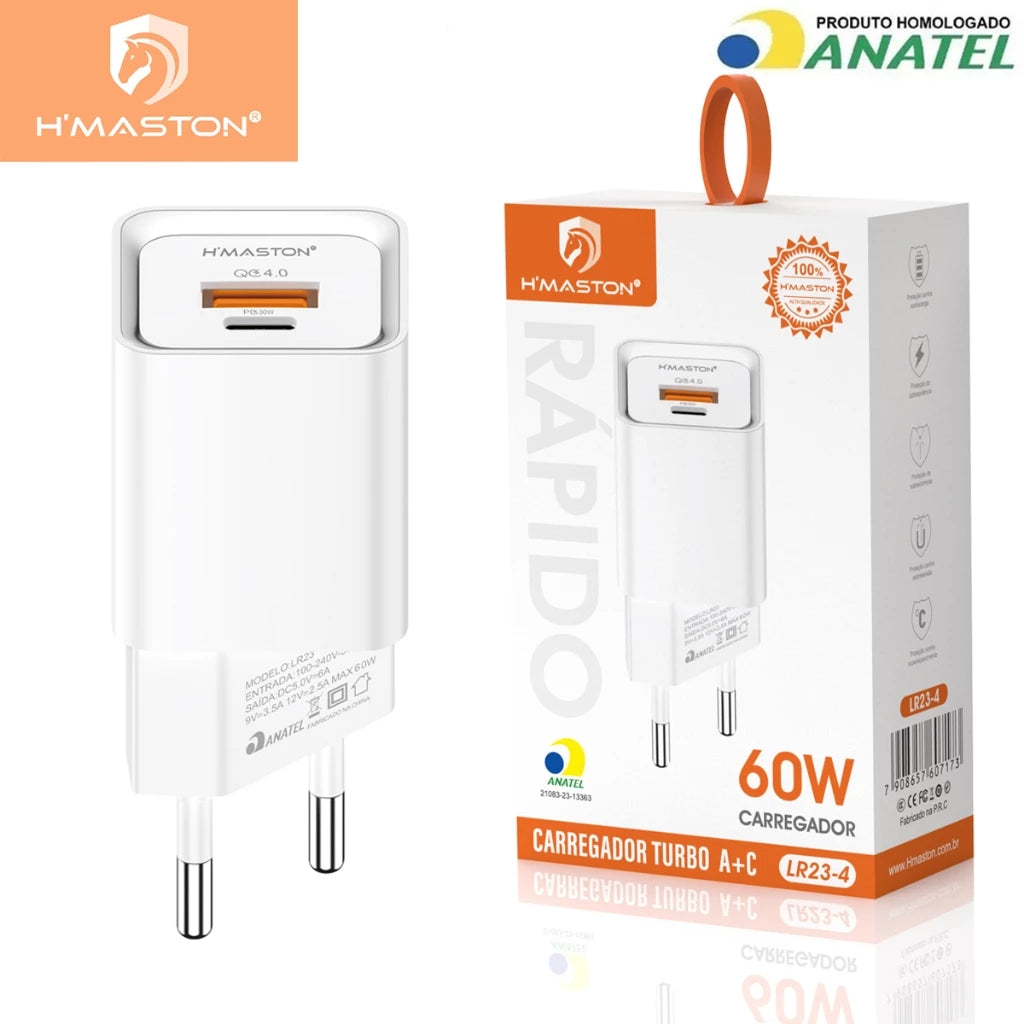 H'Maston LR23-4 Carregador Turbo Tipo-C e USB-A 30W - Eleadermall