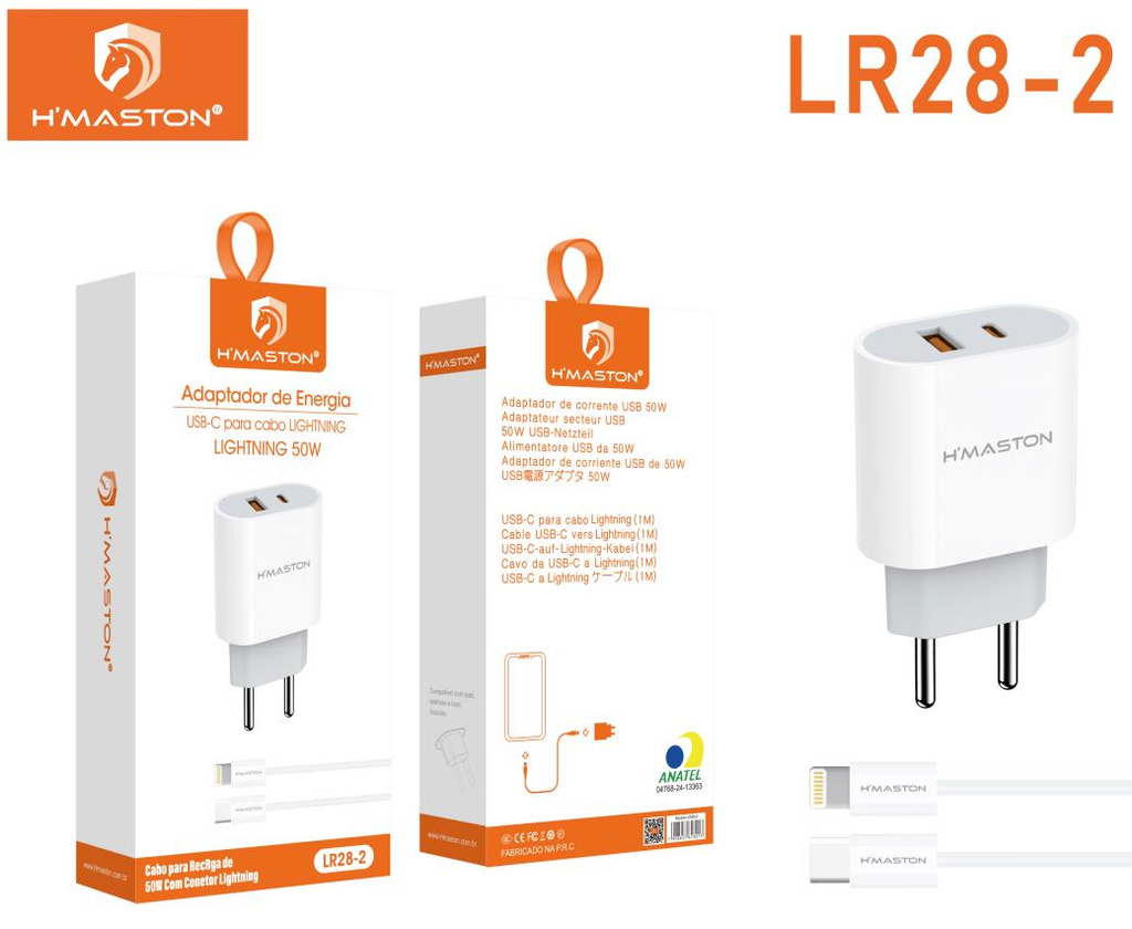 H'Maston LR28 Fonte Turbo Carregador Rápido 50W USB-A/C