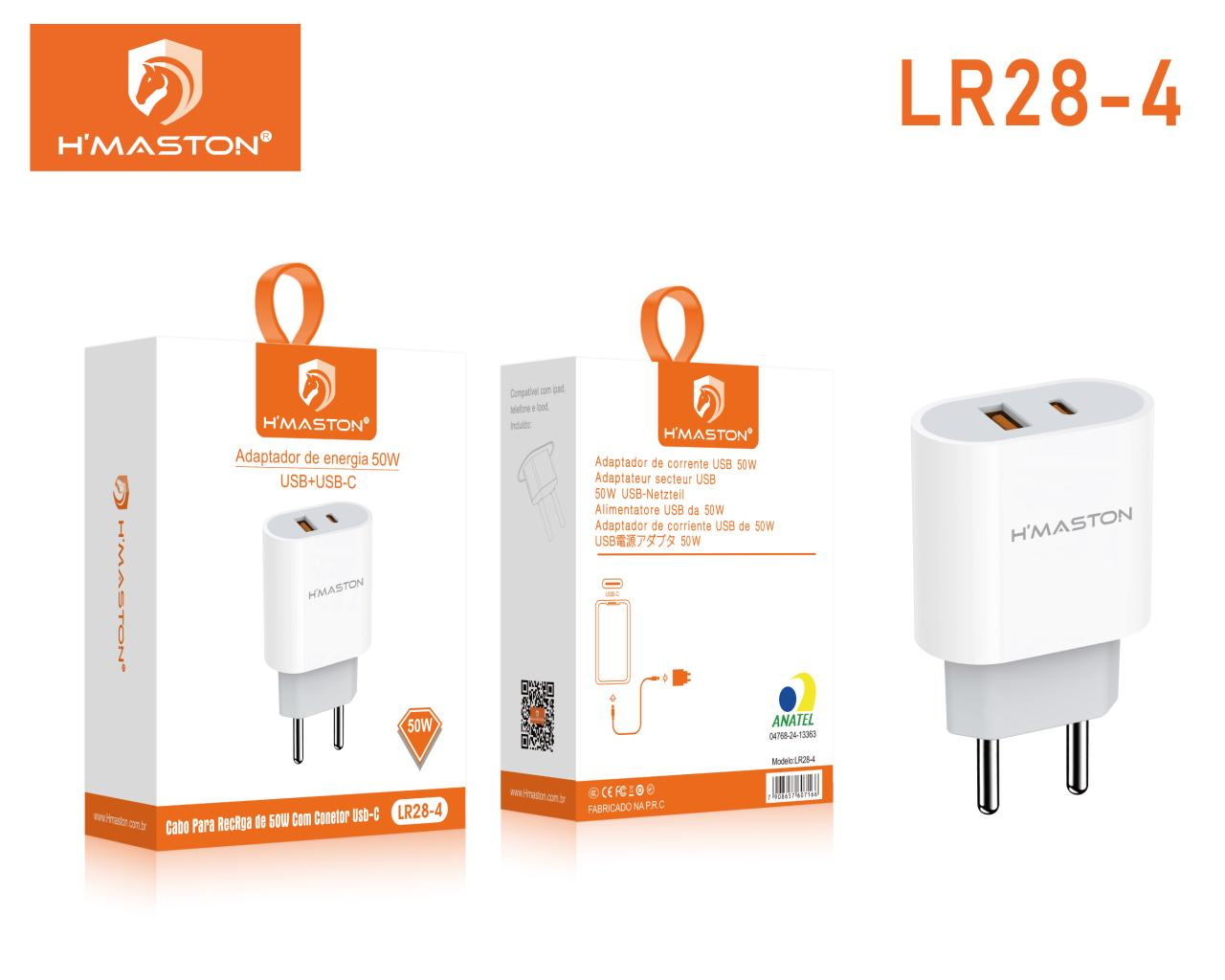 H'Maston LR28 Fonte Turbo Carregador Rápido 50W USB-A/C