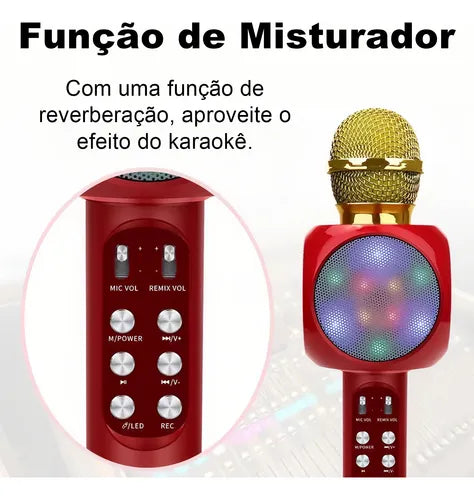 H'Maston MK02 Microfone Bluetooth com LED e Mixer - Eleadermall