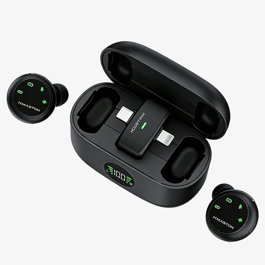 H'Maston MK23 Microfone Lapela Sem Fio com Redução de Ruído