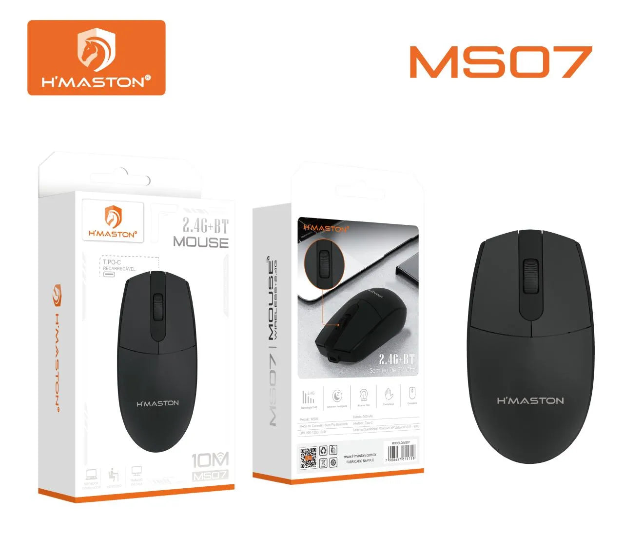 H'Maston MS07 Mouse Sem Fio - Ergonomia e Conectividade Dupla
