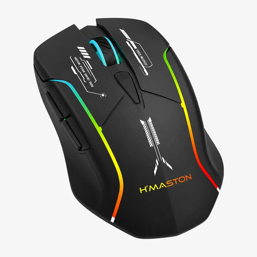 H'Maston MS17 - Mouse Gamer RGB Tri-Mode Ergonômico Preto