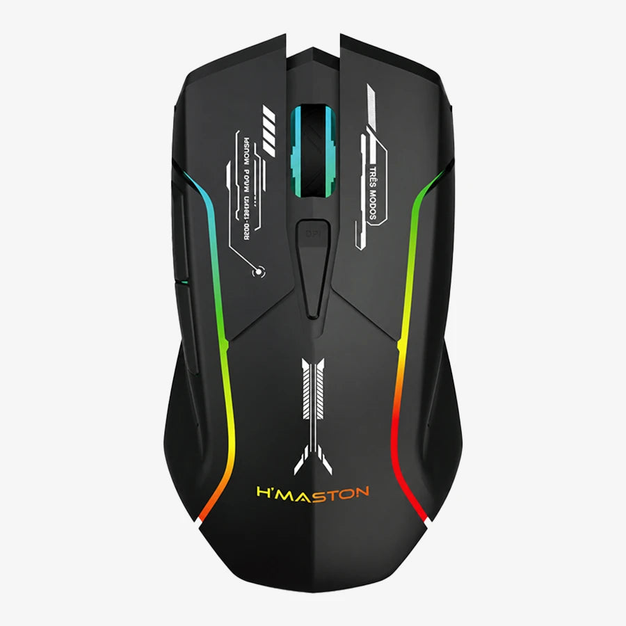 H'Maston MS17 - Mouse Gamer RGB Tri-Mode Ergonômico Preto