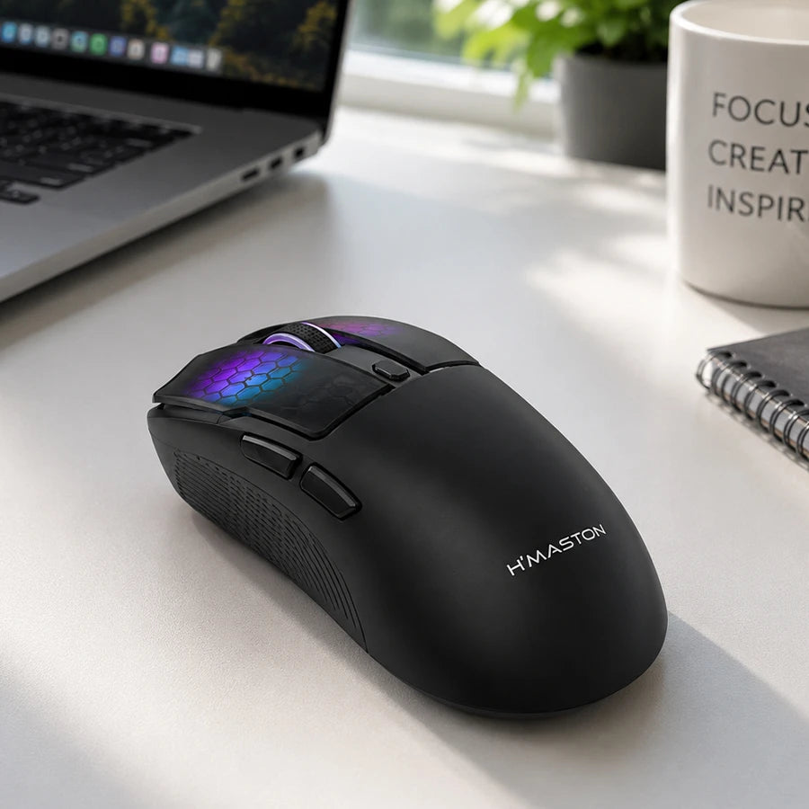 H'Maston MS18 - Mouse Gamer RGB Tri-Mode Preto para Alta Performance