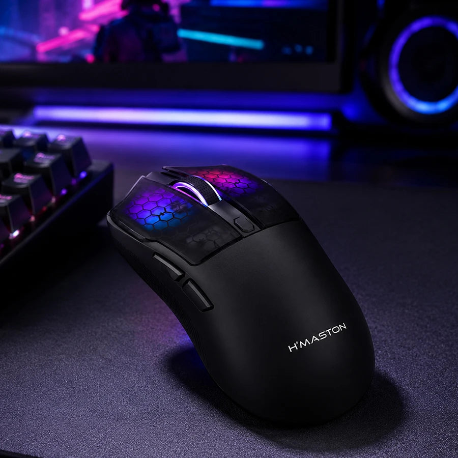 H'Maston MS18 - Mouse Gamer RGB Tri-Mode Preto para Alta Performance