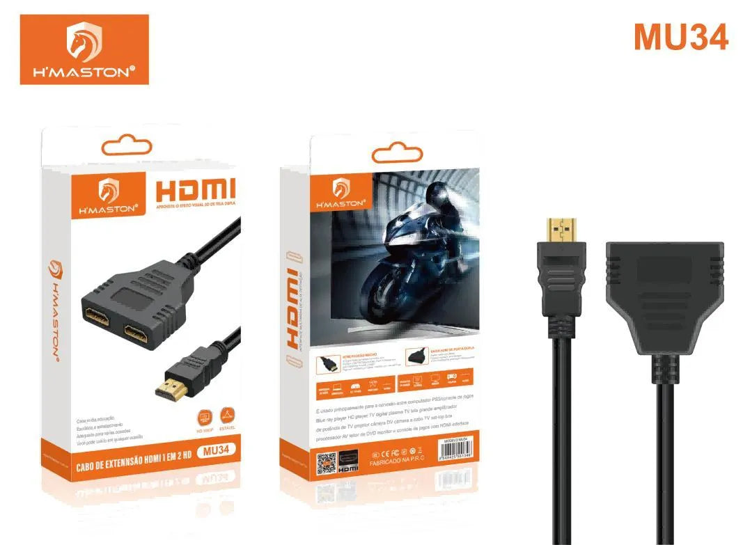 H'Maston MU34 Cabo HDMI 1x2 - Extensão para TV e Monitor