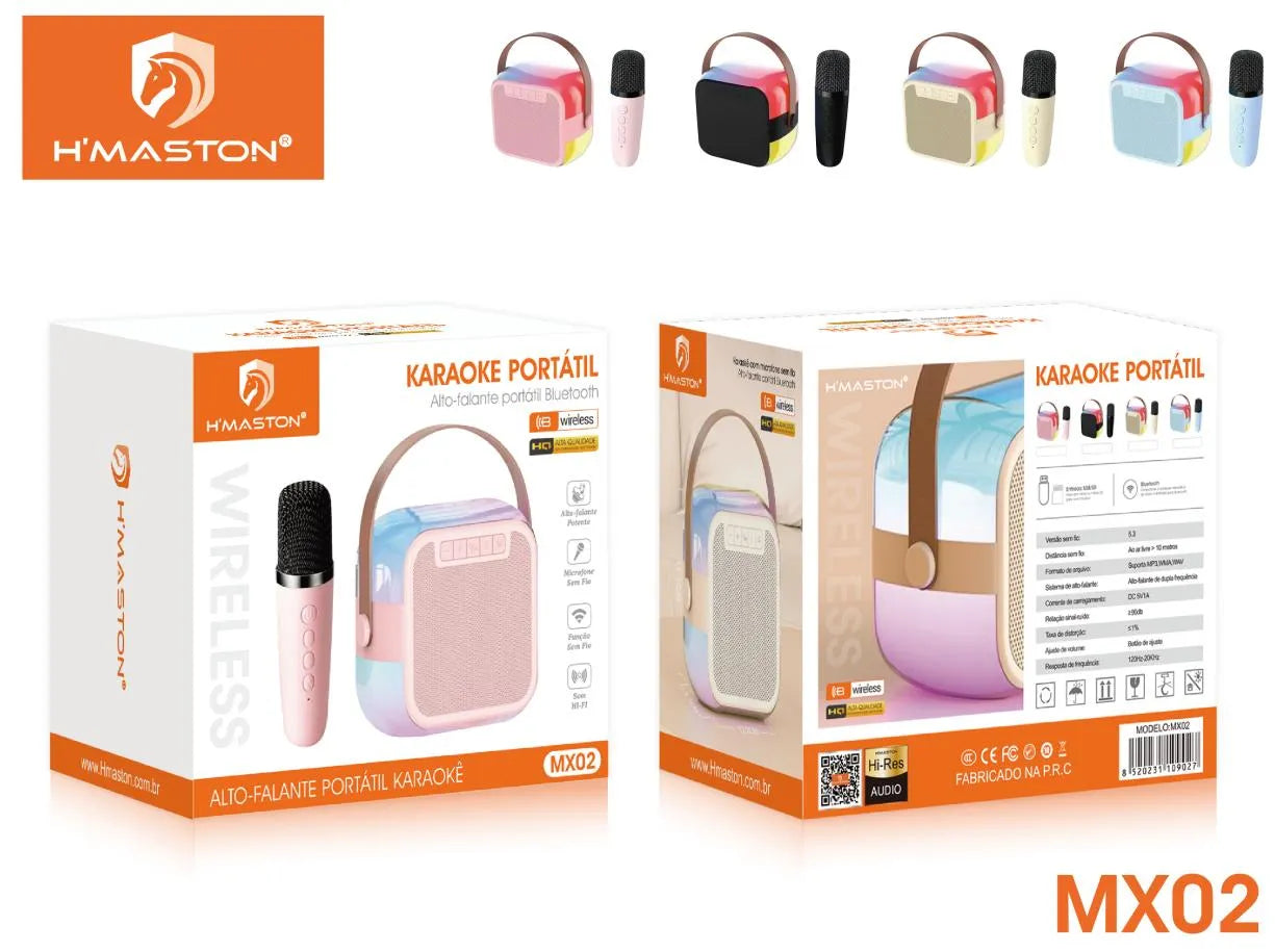 H'Maston MX02 Caixa de Som Bluetooth Portátil com Microfone e LED