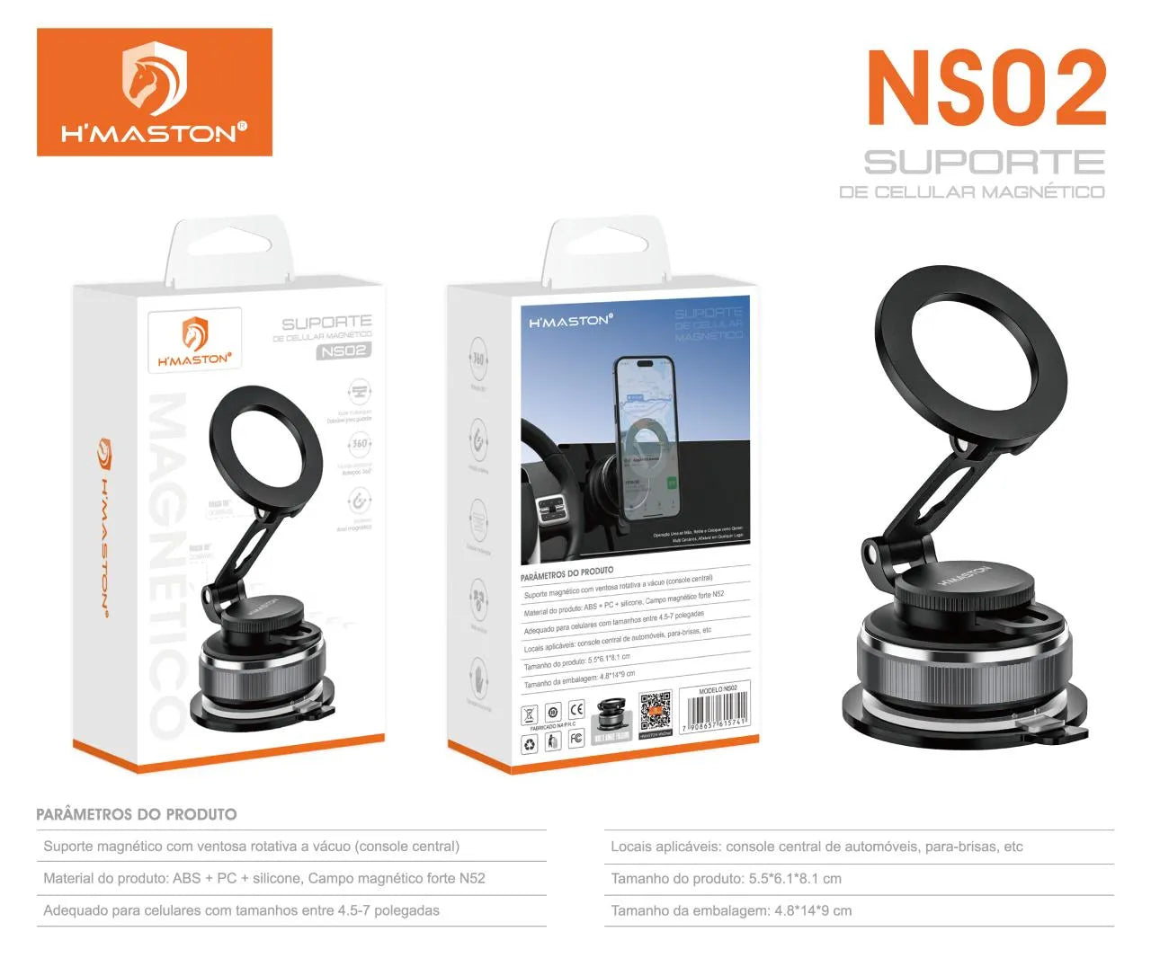 H'Maston NS02 Suporte Magnético Fixação Segura para Carro