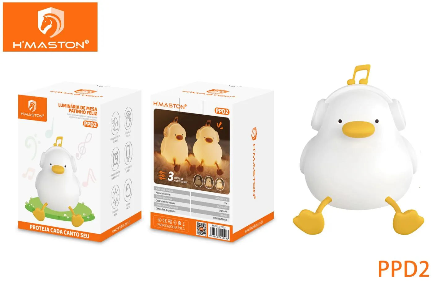 H'Maston PPD2 Luminária Noturna Patinho Fofo e Aconchegante