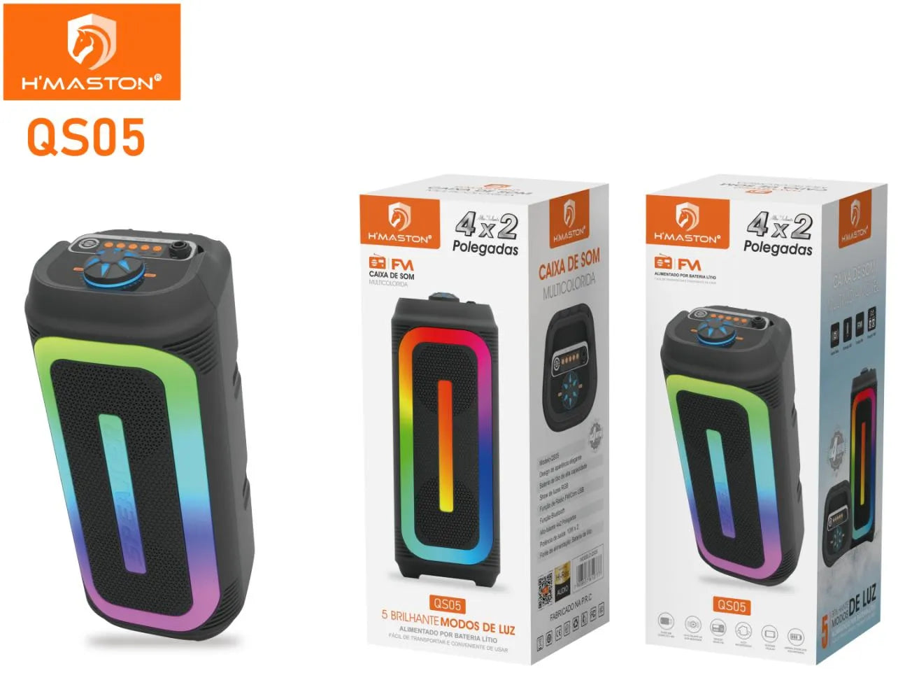 H'Maston QS05 Caixa de Som Bluetooth com LED RGB e Som Potente