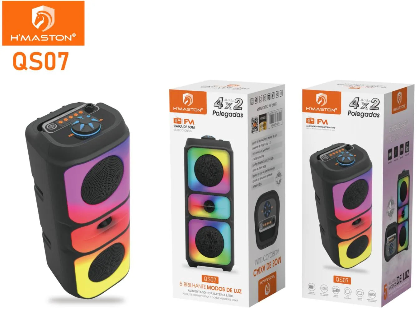 H'Maston QS07 Caixa de Som Potente com Luz LED e Bluetooth