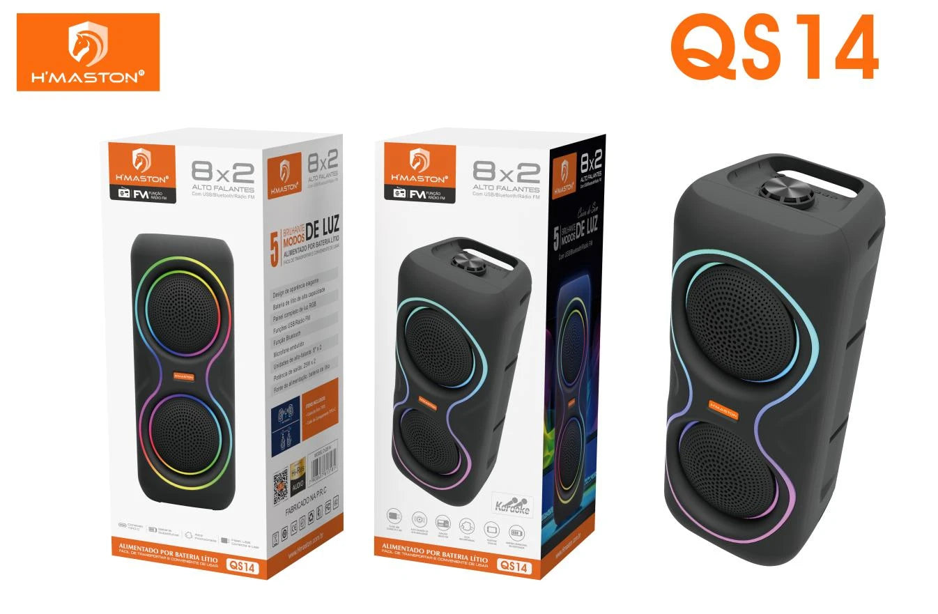 H'Maston QS14 Caixa de Som Bluetooth 50W com TWS e RGB
