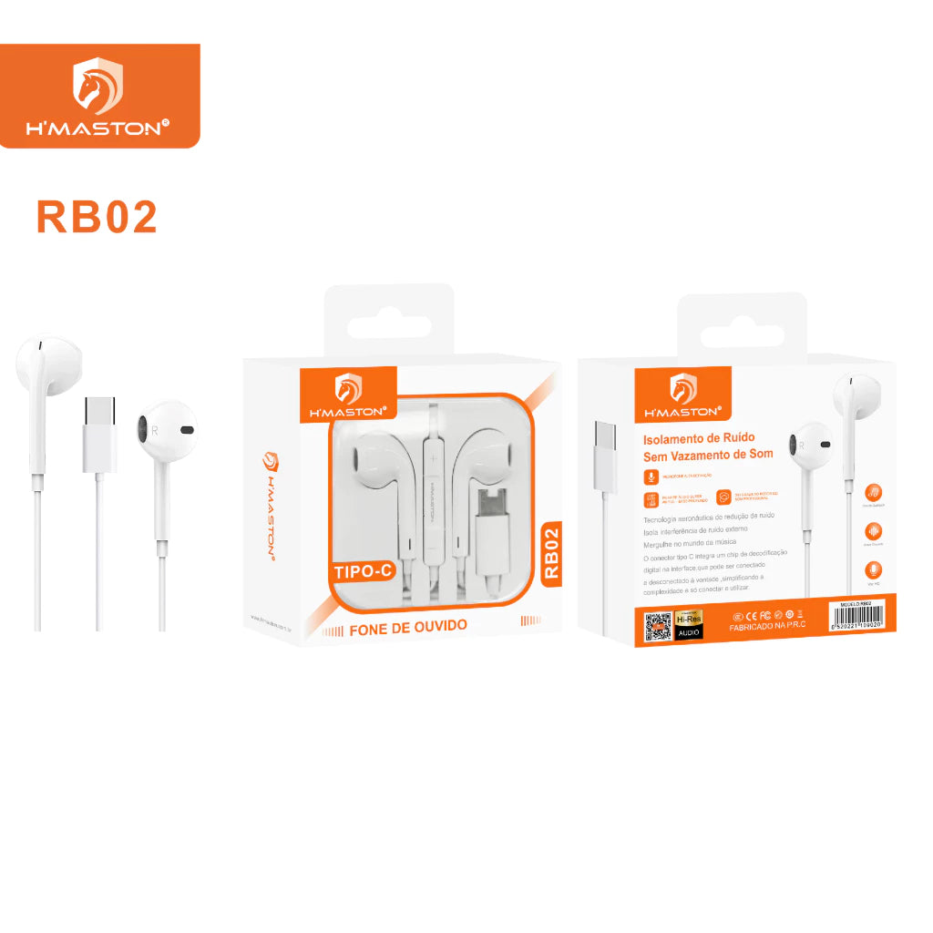 H'Maston RB02 Fone Estéreo C/ Mic iPhone Lightning