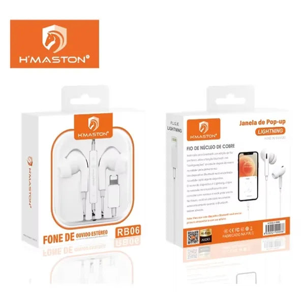 H'Maston RB06 Fone de Ouvido LIGHTNING com Isolamento de Ruído
