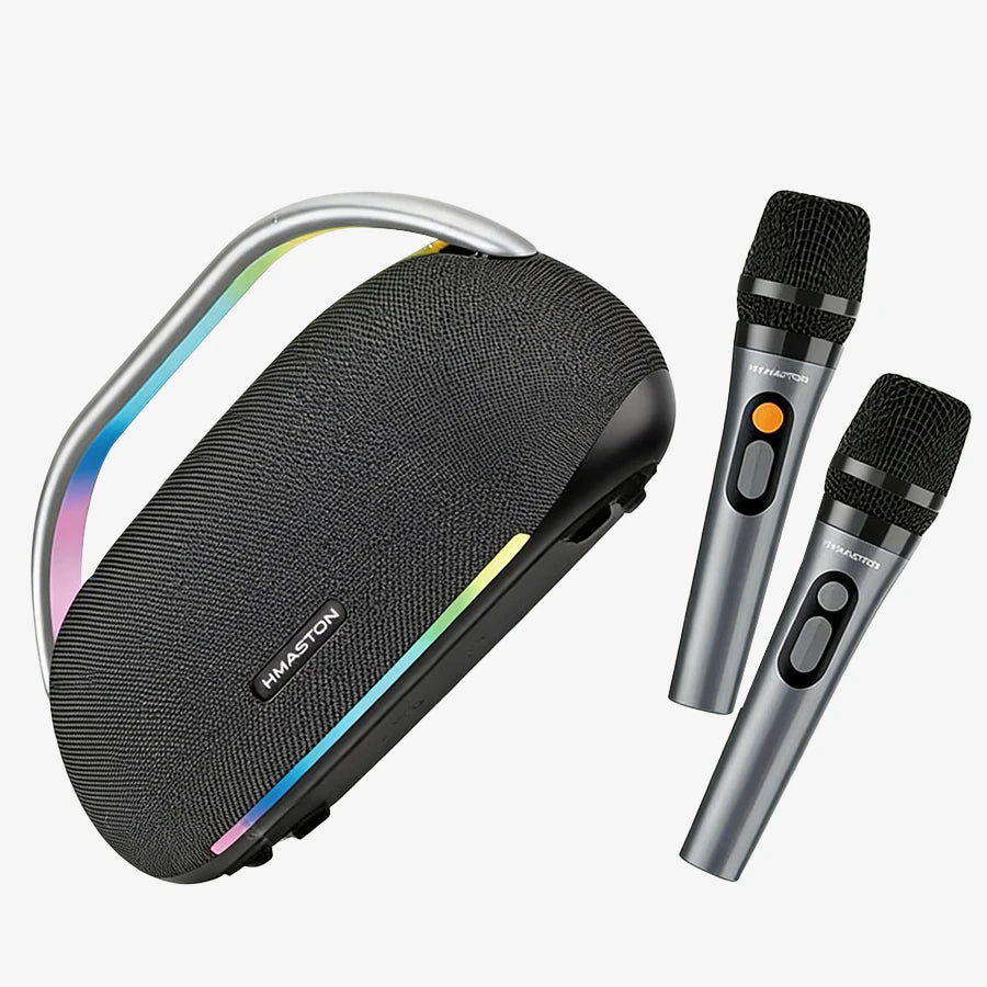 H'Maston RN06 Caixa de Som Boombox 120W Potente com 2 Microfones Sem Fio