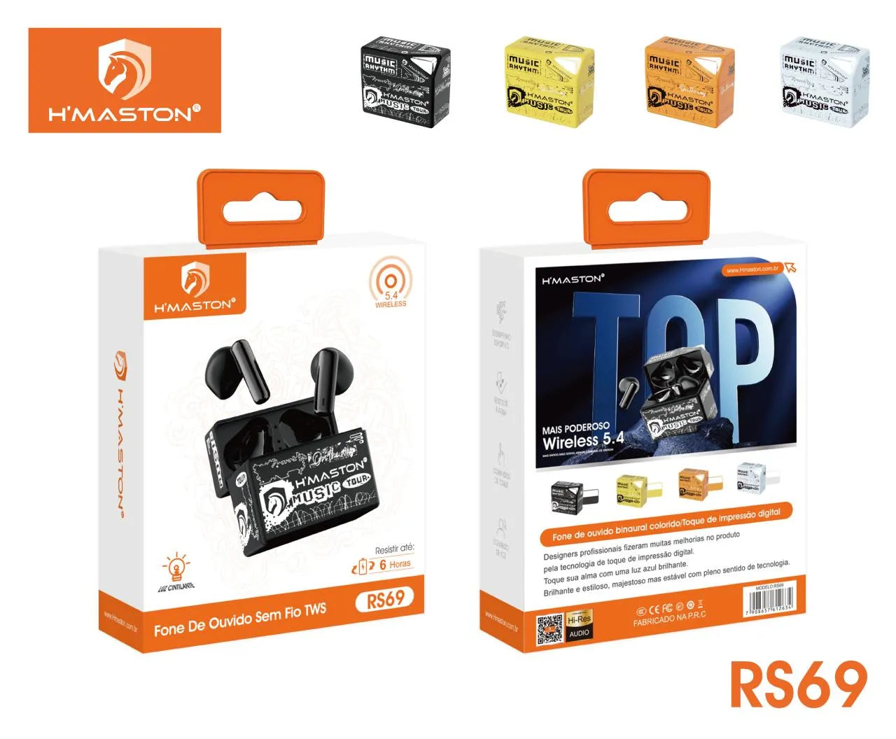 H'Maston RS69 Fone de Ouvido Bluetooth In-ear com Luz LED