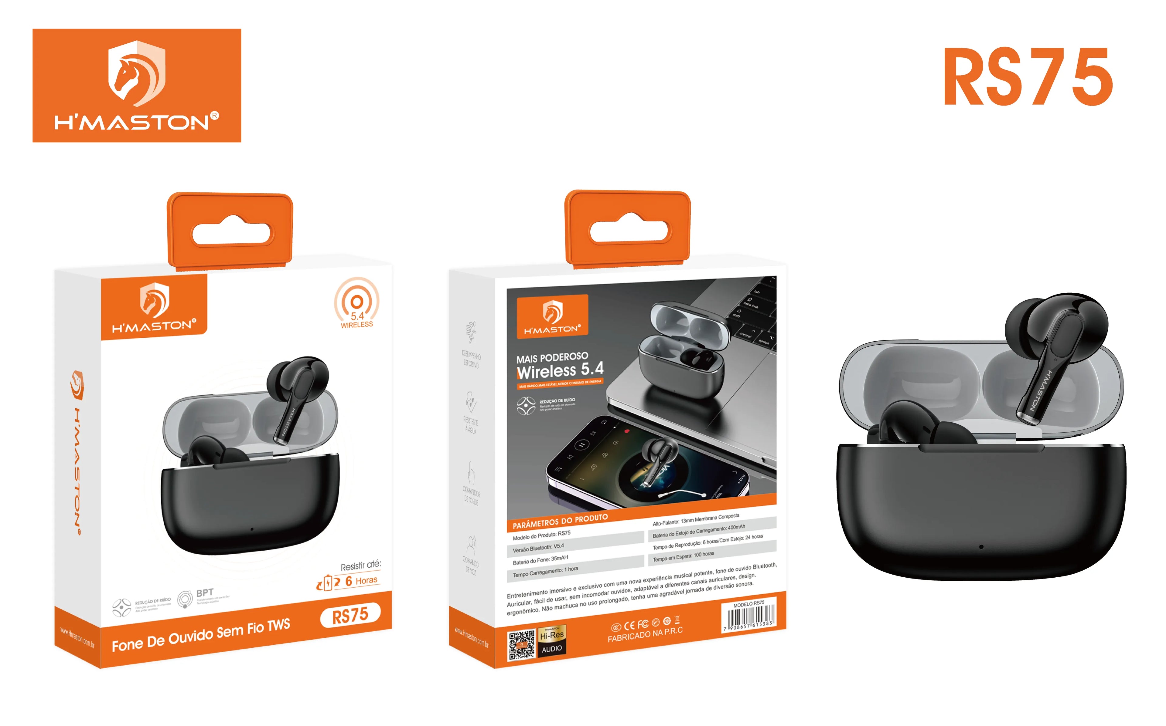 H'Maston RS75 Fone Bluetooth TWS ANC Sem Fio - Som Impecável