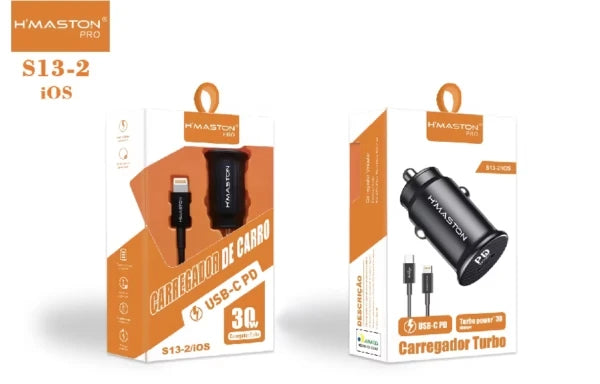 H'Maston S13-2 Carregador Veicular Turbo 30W USB-C para iPhone