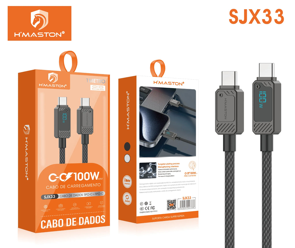 H'Maston SJX33 Cabo de Carga PD 30W com Visor LED - Rápido e Durável