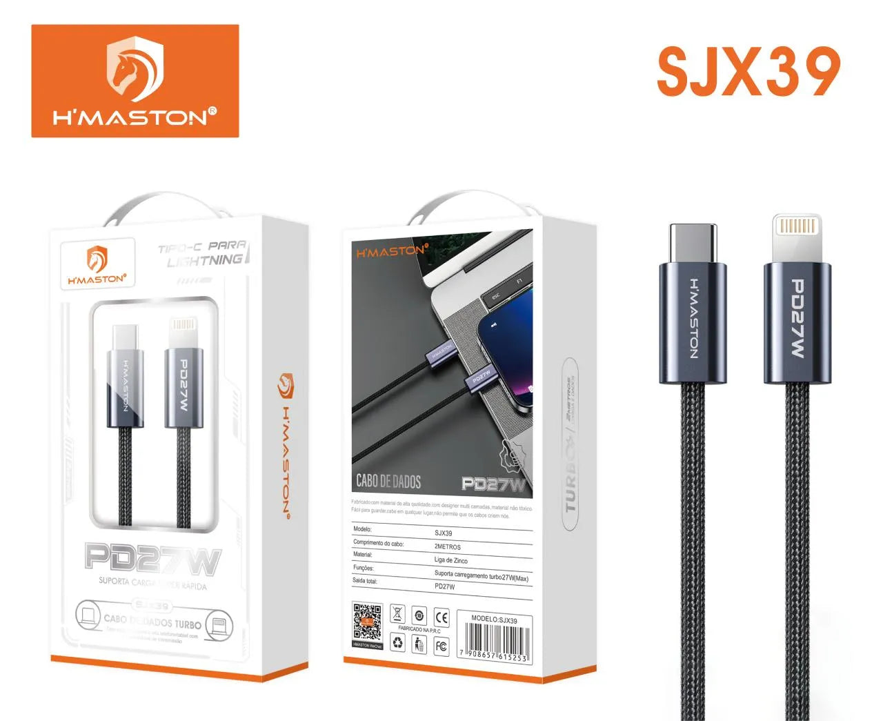 H'Maston SJX39 Cabo USB-C para Lightning 2m Carregamento Rápido