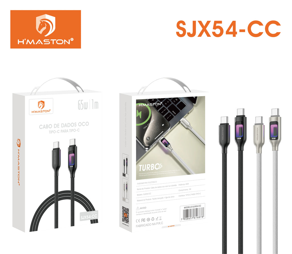 H'Maston SJX54 - Cabo de Carregamento Rápido USB-C 1m Preto/Cinza