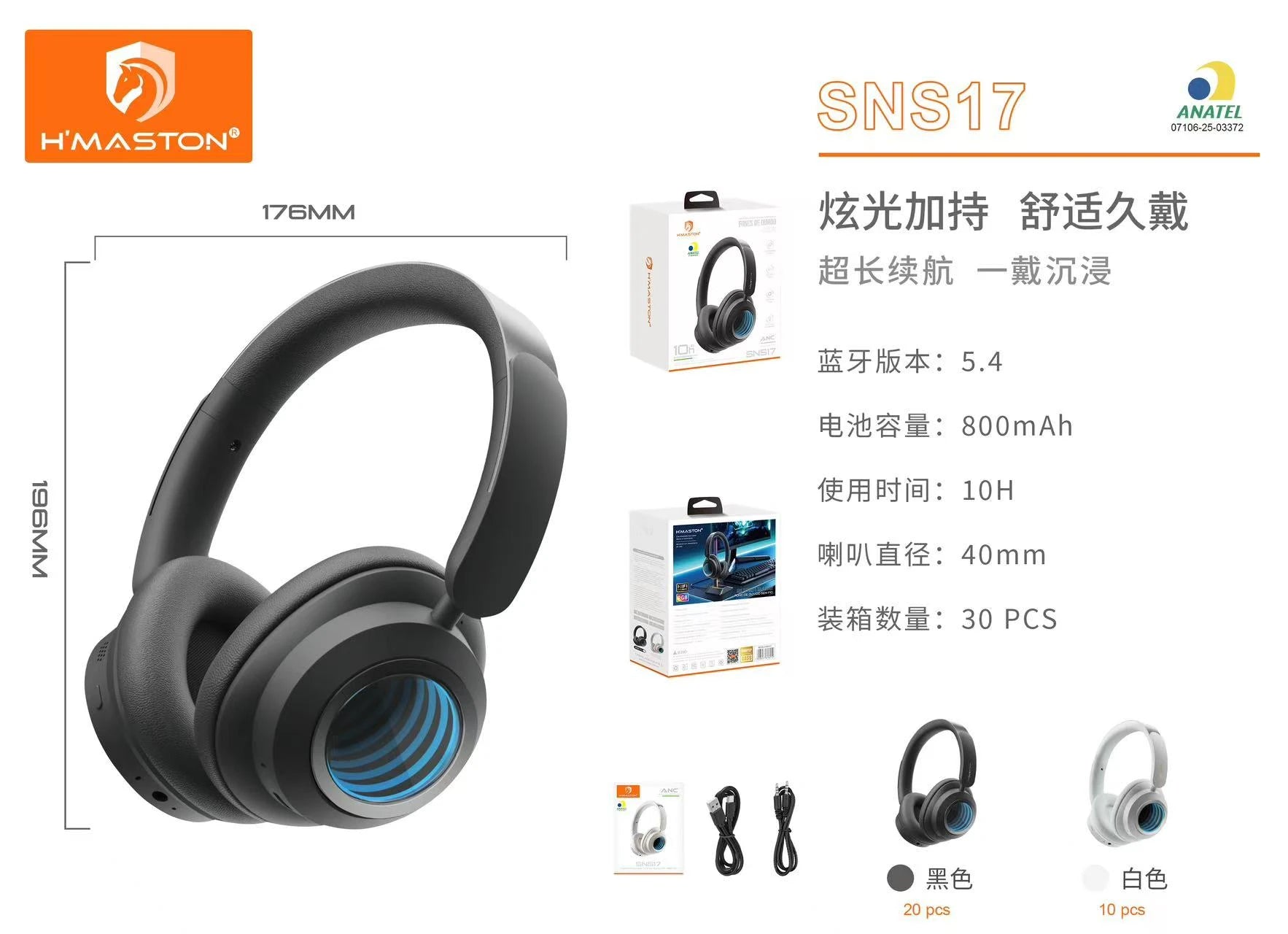 H'Maston SNS17 Headset Gamer Bluetooth RGB Confortável