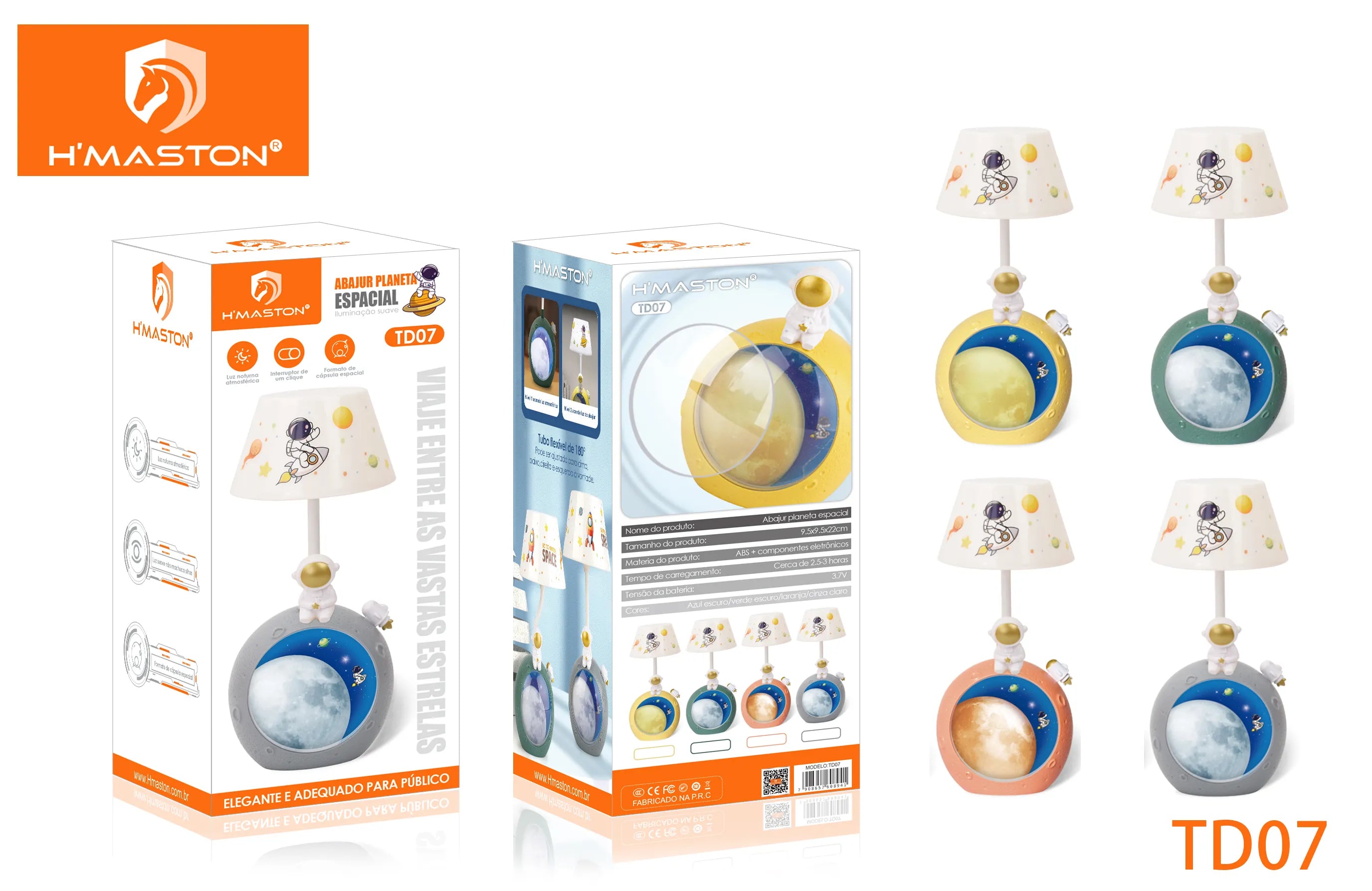 H'Maston TD07 Luminária Astronauta Lua LED Portátil e Divertida