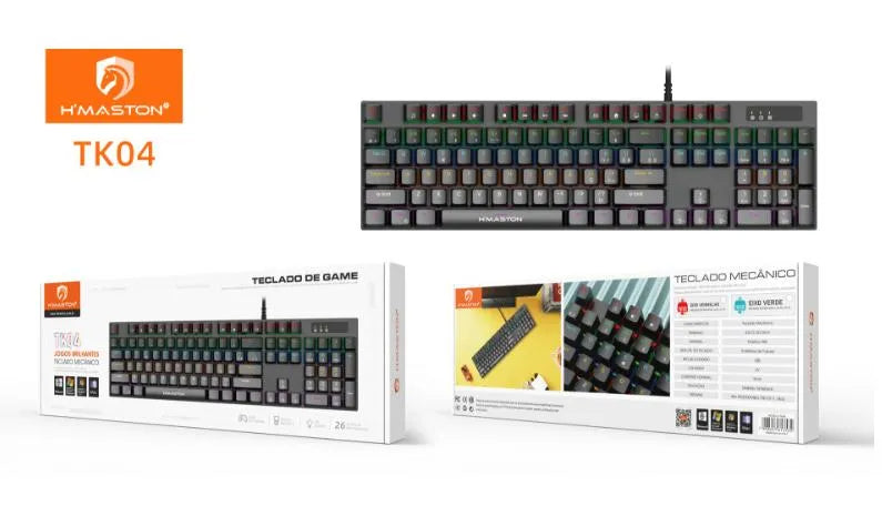 H'Maston TK04 Teclado Mecânico Gamer, RGB e Durável!