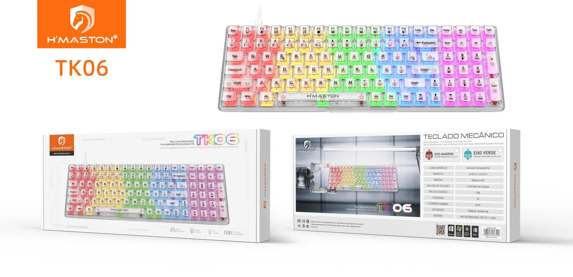 H'Maston TK06 Teclado Mecânico Gamer com LED RGB e Antighosting
