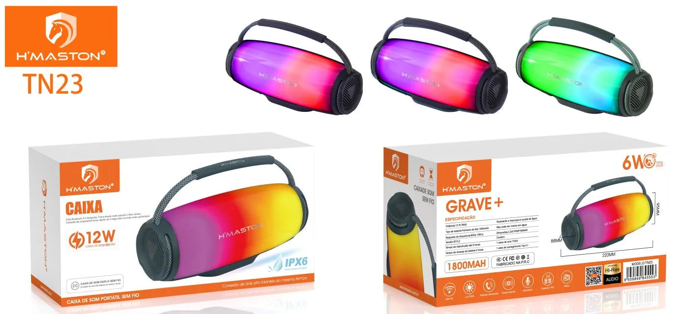 H'Maston TN23 Caixa de Som Bluetooth 5.1 com LED RGB