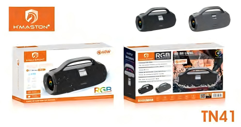 H'Maston TN41 Caixa de Som Boombox Portátil 60W Bluetooth com Graves Potentes