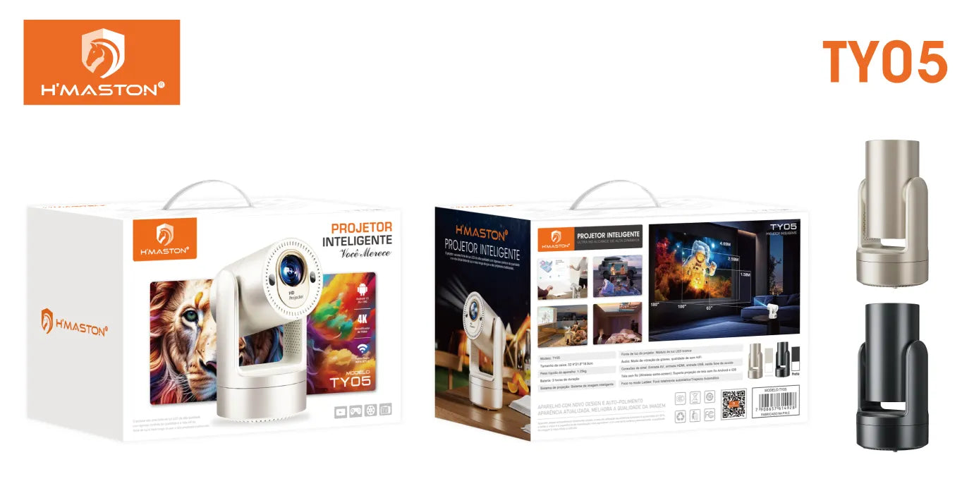 H'Maston TY05 Projetor Portátil Inteligente 4K para Cinema