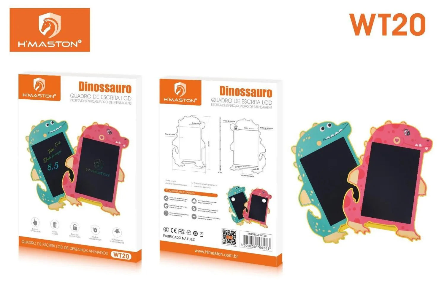 H'Maston WT20 Lousa Digital 8,5” Tema Dinossauro Divertido