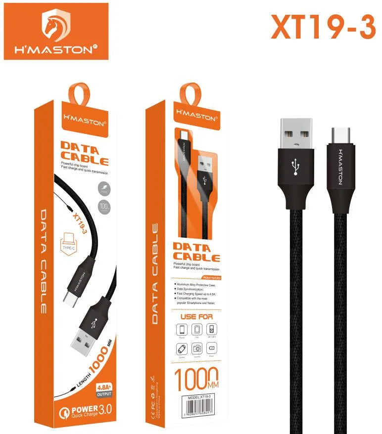 H'maston XT19-3 Cabo Carregador Tipo-C 1m 4.8A Resistente