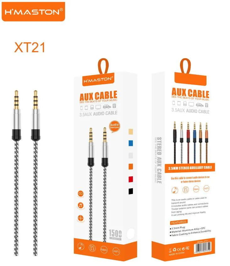 H'Maston XT21 Cabo de Áudio Auxiliar 3.5mm 1.5m Super Resistente