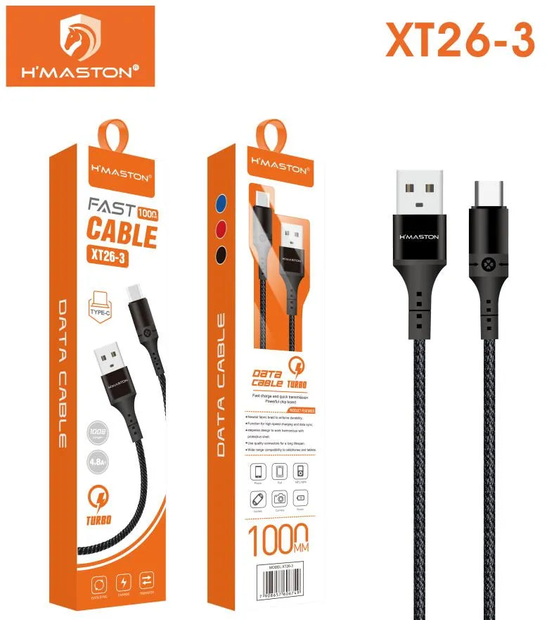H'Maston XT26 Cabo Carregador Turbo Rápido e Durável 4.8A