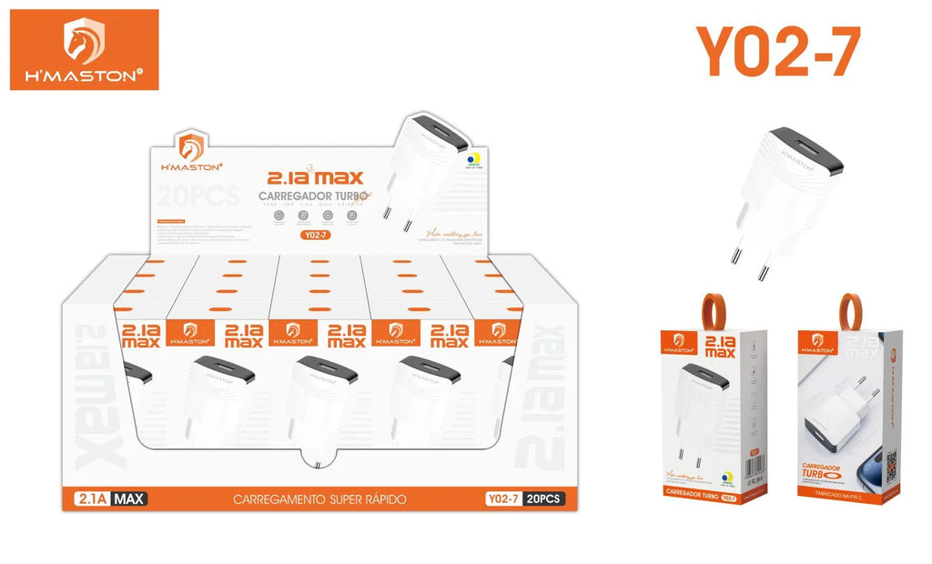 H'Maston Y02-7/8 Carregador USB Rápido e Compacto para Dispositivos