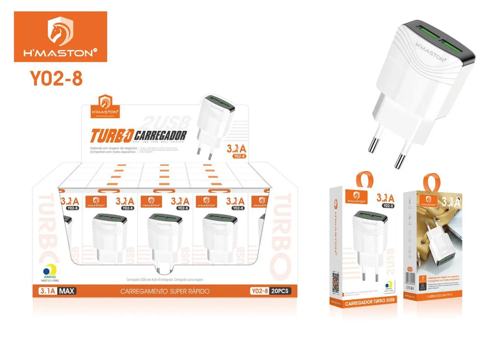 H'Maston Y02-7/8 Carregador USB Rápido e Compacto para Dispositivos