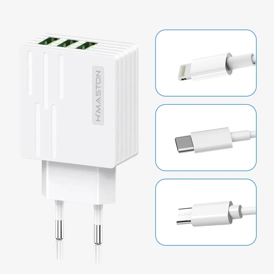 H'Maston Y42 Carregador 3 USB Turbo 5.1A V8/IOS - Eleadermall