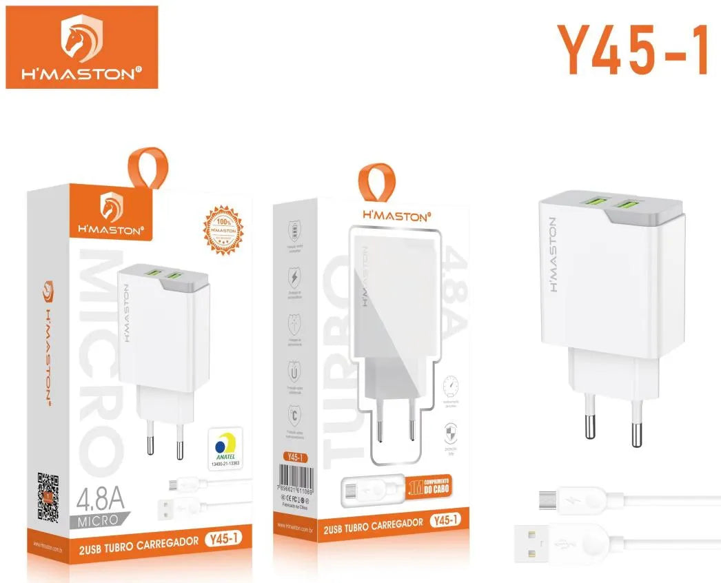 H'Maston Y45 Carregador Turbo Portátil, 2 USB, Alta Velocidade