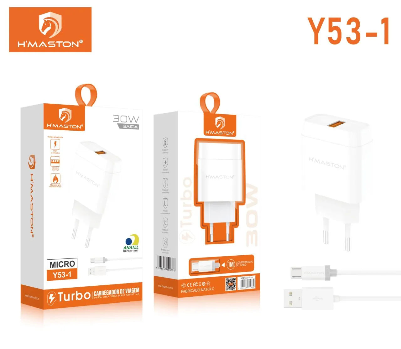 H'Maston Y53 Carregador Turbo 30W - Rápido e Seguro