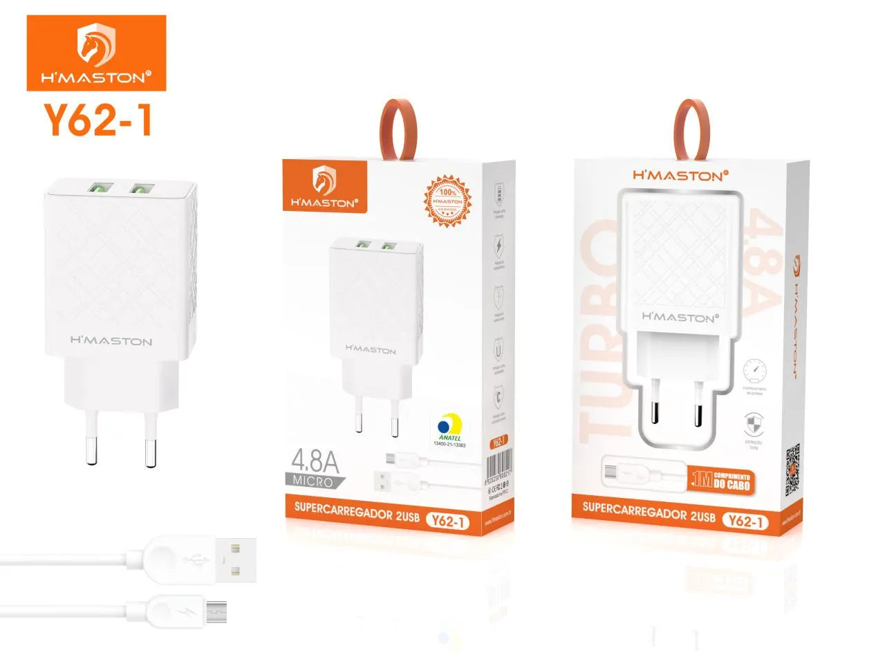 H'Maston Y62 Supercarregador Carregamento Rápido 2USB Turbo