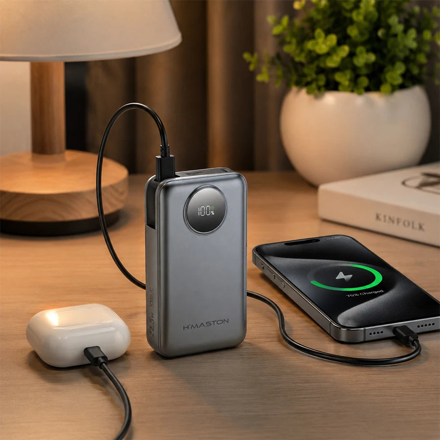 H'Maston Power Bank YD101 10000mAh - Carregamento Rápido 22.5W Grafite