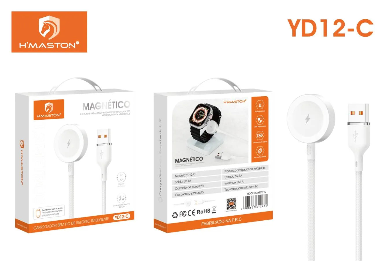 H'Maston YD12-C Carregador Sem Fio para Relógio Smartwatch - Carga Rápida